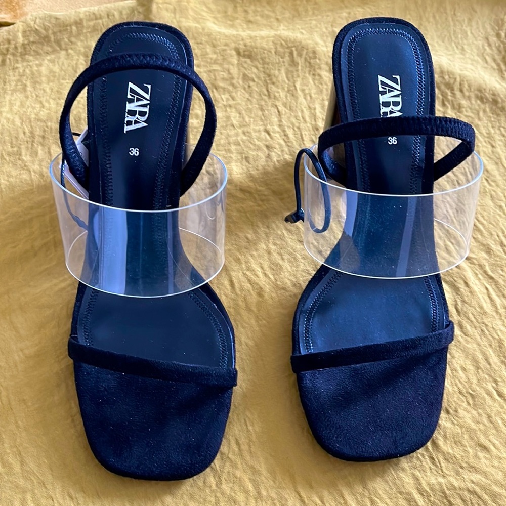 Zara Black Suede Strap Shoe Size 36 /USA 6